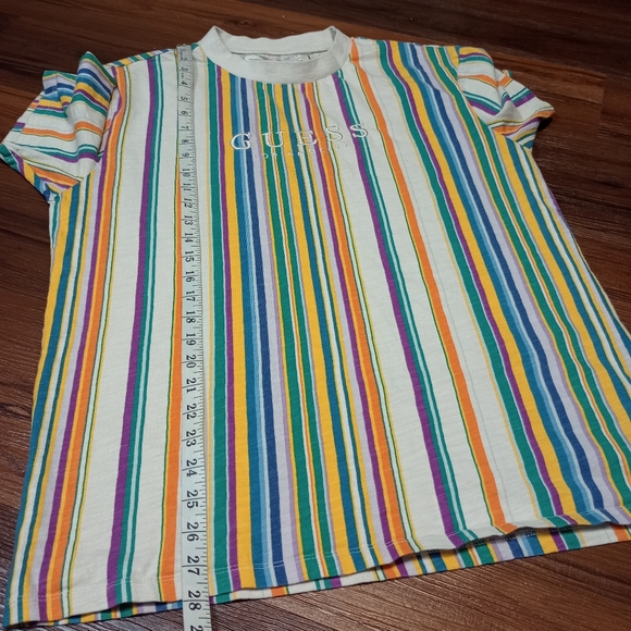 Guess originals embroidered spell out logo multicolor striped tee retro style - Picture 7 of 9